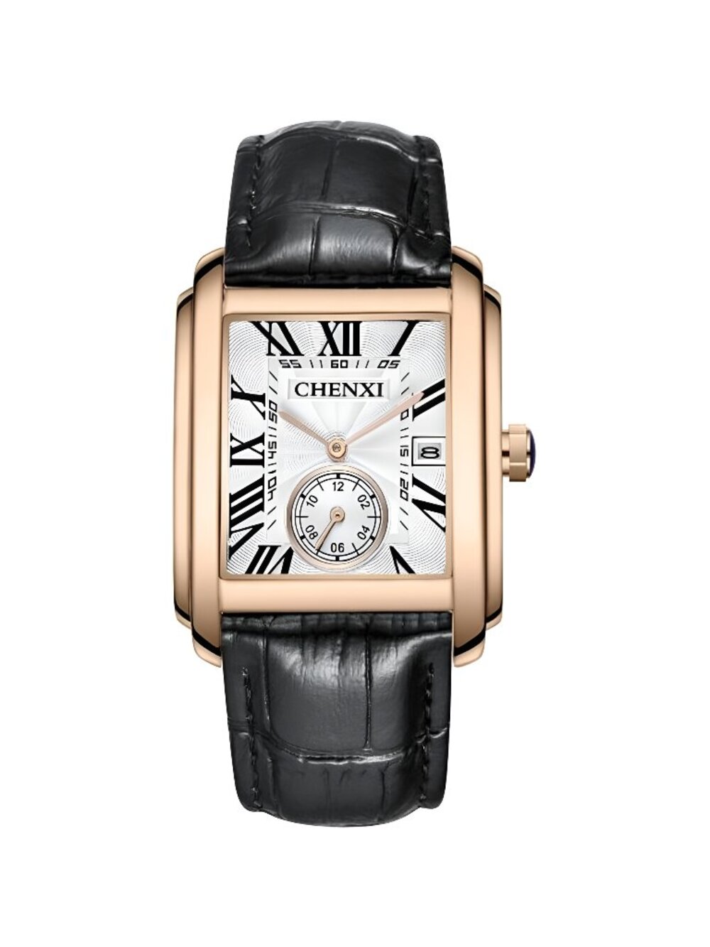 Retro Men Square Watch Quartz Calendar Leather Watch Independent Second Dial